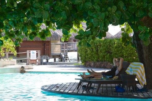 Patti chilling by the pool, The Pearl Resort, Moorea, 9/27/14