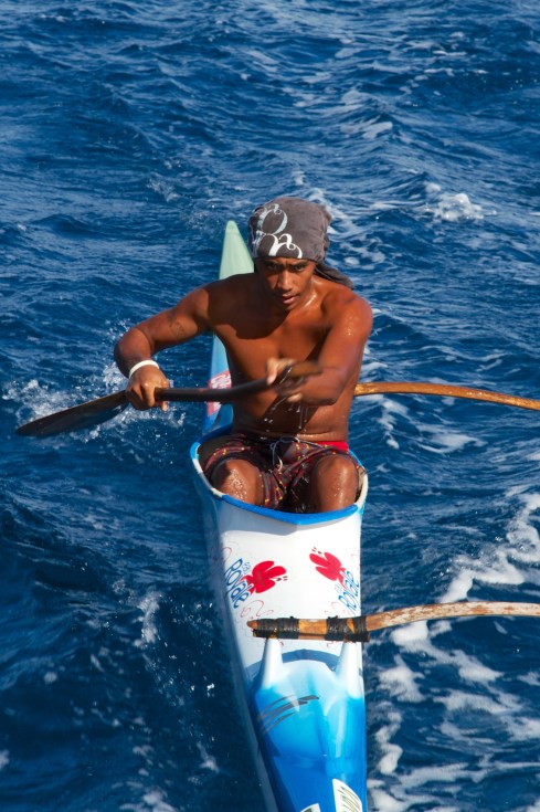 One of many paddlers we saw, Off the coast of Huahine, 9/29/14