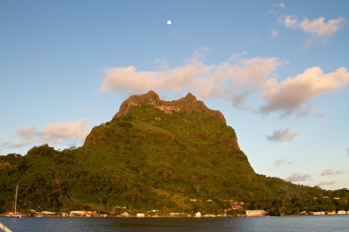 The full moon rises over Mt.  Otemanu, Bora Bora, 10/5/14