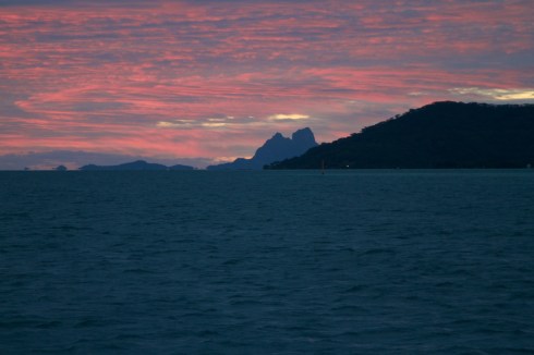 Sunset over Bora Bora as seen from Tahaa, 10/10/14